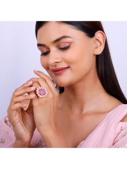 GIVA - 925 Silver Ghoomar Ring, Adjustable for Women Pink and White