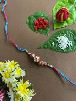 Digital Dress Room - Beautiful Designer Rakhi Meenakari Red Kundan Bead Thread Rakhi