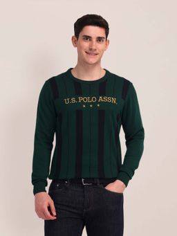 U.S. POLO ASSN. - Vertical Stripes Olive Men's Sweatshirt