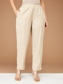 Fabindia - Natural Modal Regular Fit Vertical Stripes Straight Ethnic Pant