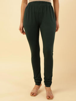 Fabindia - Green Cotton Full Length Slim Fit Solid Churidar