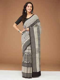 Fabindia - Black Modal Bagru Print Saree Without Blouse