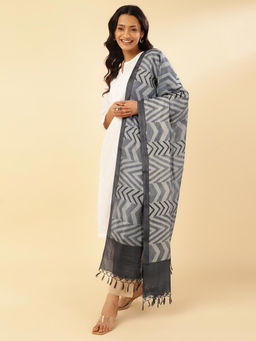 Fabindia - Grey Silk Chevron Print Dupatta