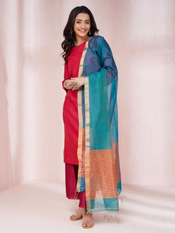 Fabindia - Turquoise Cotton Silk Blend Woven Dupatta