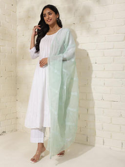 Fabindia - Sea Green Cotton Silk Embroidery Chikankari Dupatta