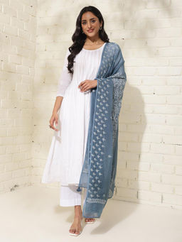 Fabindia - Light Blue Cotton Silk Embroidery Chikankari Dupatta