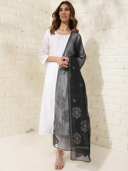 Fabindia - Black Cotton Silk Embroidery Chikankari Dupatta