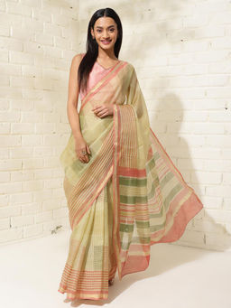 Fabindia - Multi Silk Checks Print Saree Without Blouse