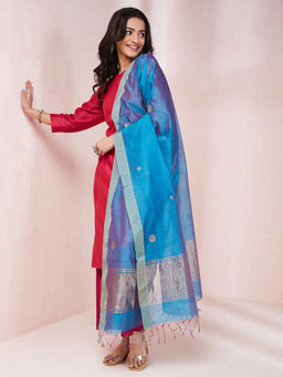 Fabindia - Blue Cotton Silk Blend Chanderi Woven Dupatta