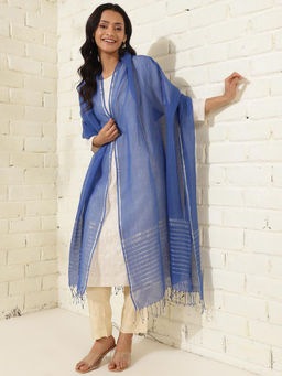 Fabindia - Blue Cotton Silk Hand Woven Dupatta