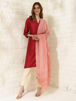 Fabindia - Pink Cotton Silk Hand Block Print Dupatta