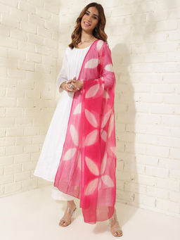 Fabindia - Pink Cotton Silk Tie & Dye Print Dupatta