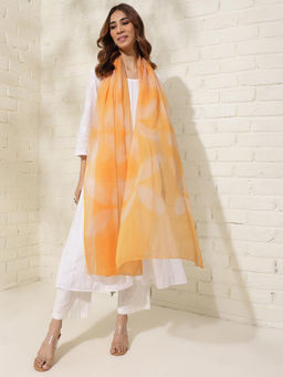 Fabindia - Orange Cotton Silk Tie & Dye Print Dupatta