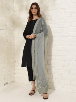 Fabindia - Grey Cotton Silk Metallic Embroideries Dupatta