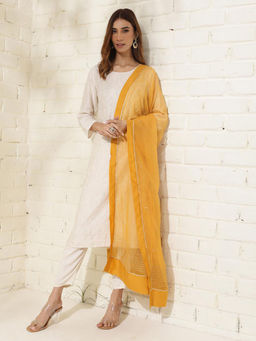 Fabindia - Mustard Cotton Silk Metallic Embroideries Dupatta