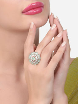 Zaveri Pearls - Green Dazzling CZ Party Bling Brass Adjustable Finger Ring-ZPFK16110