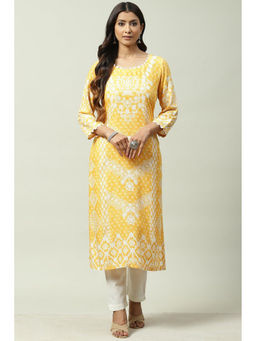 Biba - Yellow Flared Kurta (Set of 2)