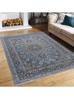 OBSESSIONS - Machine Made Anti -Bacterial Ethnic Bedside Runner Blue and Black