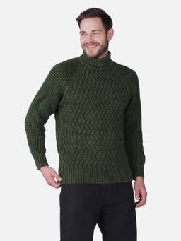JOE Hazel - Men's Olive Cable Knit Trutle Neck Full Sleeve Sweater