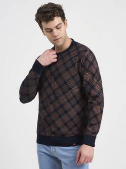 JOE Hazel - Men's Premium Check Pattern Round Neck Sweater
