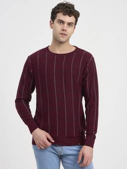 JOE Hazel - Men Wine Premium Knit Round Neck Sweater
