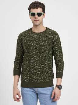 JOE Hazel - Men Olive Premium Knit Round Neck Sweater