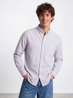 R&B - Men's Pure Cotton Purple Full Sleeves Collar Neck Checked Shirt