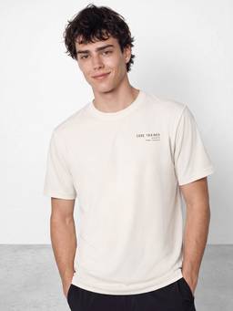 R&B - Men's Beige Round Neck Typographic Print T-Shirt
