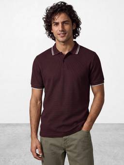 R&B - Burgundy Collar Neck Polo T-Shirt