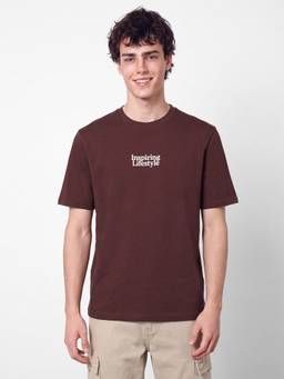 R&B - Brown Round Neck Typographic Print T-Shirt