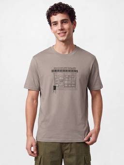 R&B - Grey Round Neck Graphic Print T-Shirt