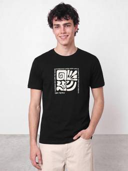 R&B - Men Black Typographic Print T-Shirt