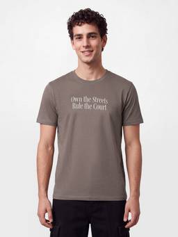 R&B - Men's Brown Round Neck Typographic Print T-Shirt