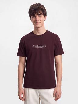 R&B - Burgundy Round Neck Typographic Print T-Shirt