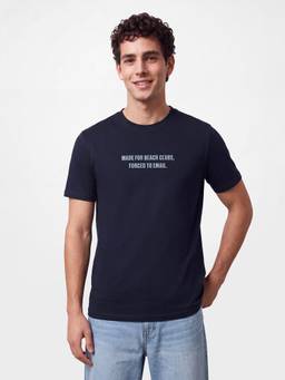 R&B - Men's Blue Round Neck Typographic Print T-Shirt