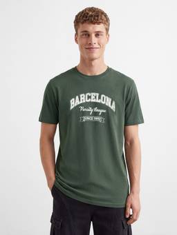R&B - Men's Green Round Neck Typographic Print T-Shirt