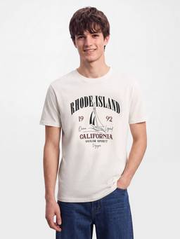 R&B - Ivory Round Neck Typographic Print T-Shirt