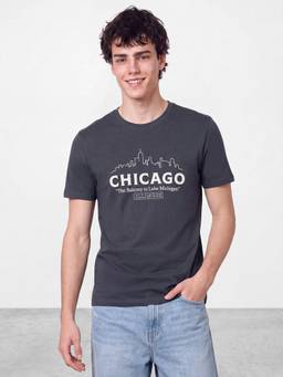 R&B - Men's Grey Round Neck Typographic Print T-Shirt
