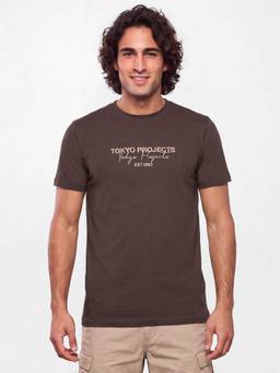 R&B - Round Neck Typographic Print Brown T-Shirt