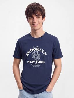 R&B - Blue Round Neck Typographic Print T-Shirt