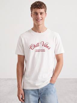 R&B - White Round Neck Typographic Print T-Shirt