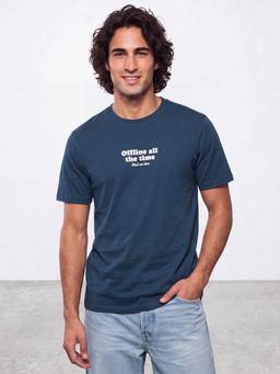 R&B - Navy Blue Round Neck Typographic Print T-Shirt