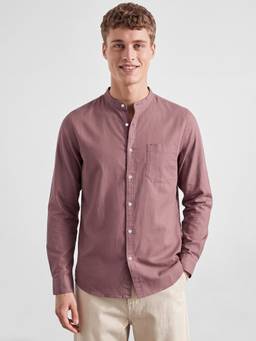 R&B - Men's Mauve Long Sleeves Slub Mandarin Collar Shirt