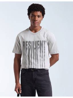 Flying Machine - Grey Crew Neck Typographic Print T-Shirt