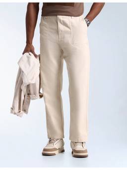 Flying Machine - Mid Rise Cobain Loose Fit Beige Trouser