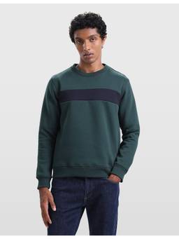 Arrow Sports - Green Men Solid Cut and Sew Crew Neck Sweatshirt