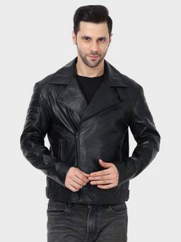 Justanned - Solid Black Shadow Rider Leather Jacket