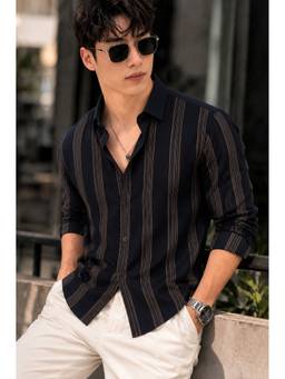 Parcel Yard - Black Summer Wear Full Sleeve Striped Shirt