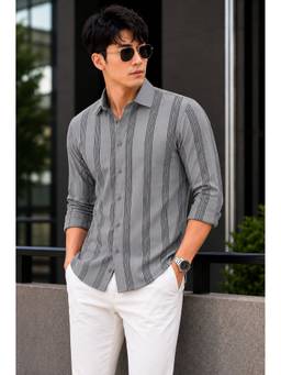 Parcel Yard - Grey Summer Wear Full Sleeve Striped Shirt