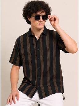 Parcel Yard - Black Summer Wear Half Sleeve Striped Shirt